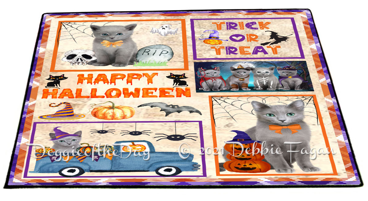 Happy Halloween Trick or Treat Russian Blue Cats Indoor/Outdoor Welcome Floormat - Premium Quality Washable Anti-Slip Doormat Rug FLMS58189