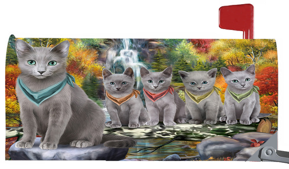 Scenic Waterfall Russian Blue Cats Magnetic Mailbox Cover MBC48749