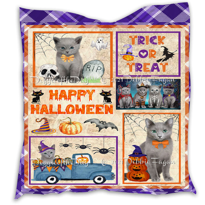 Happy Halloween Trick or Treat Pumpkin Russian Blue Cats Lightweight Soft Bedspread Coverlet Bedding Quilt QUILT61056