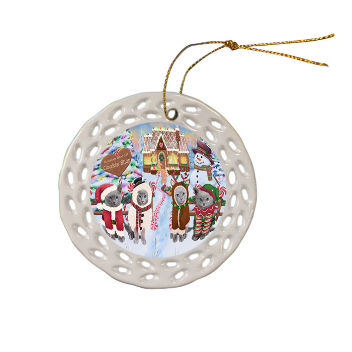 Holiday Gingerbread Cookie Shop Russian Blue Cats Ceramic Doily Ornament DPOR56969
