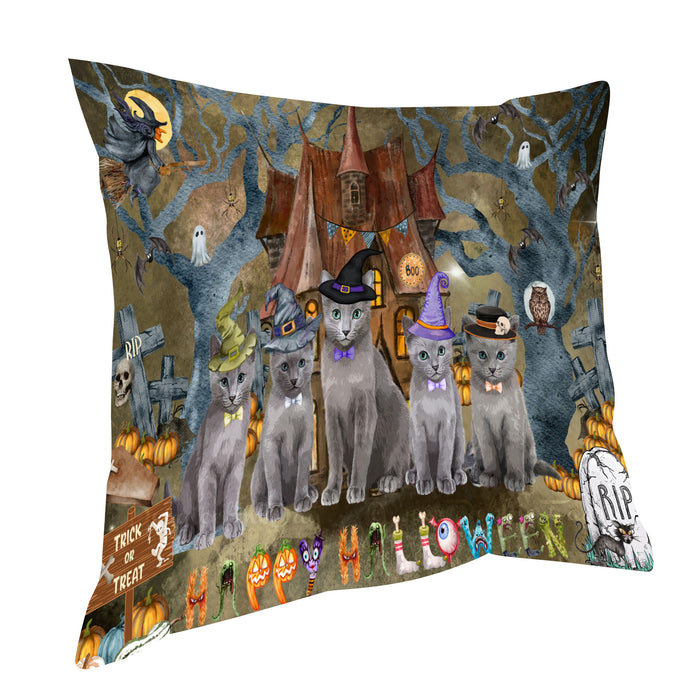 Russian Blue Pillow: Explore a Variety of Designs, Custom, Personalized, Pet Cushion for Sofa Couch Bed, Halloween Gift for Cat Lovers