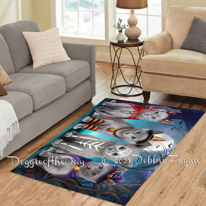 Happy Halloween Trick or Treat Russian Blue Cats Polyester Living Room Carpet Area Rug ARUG66390