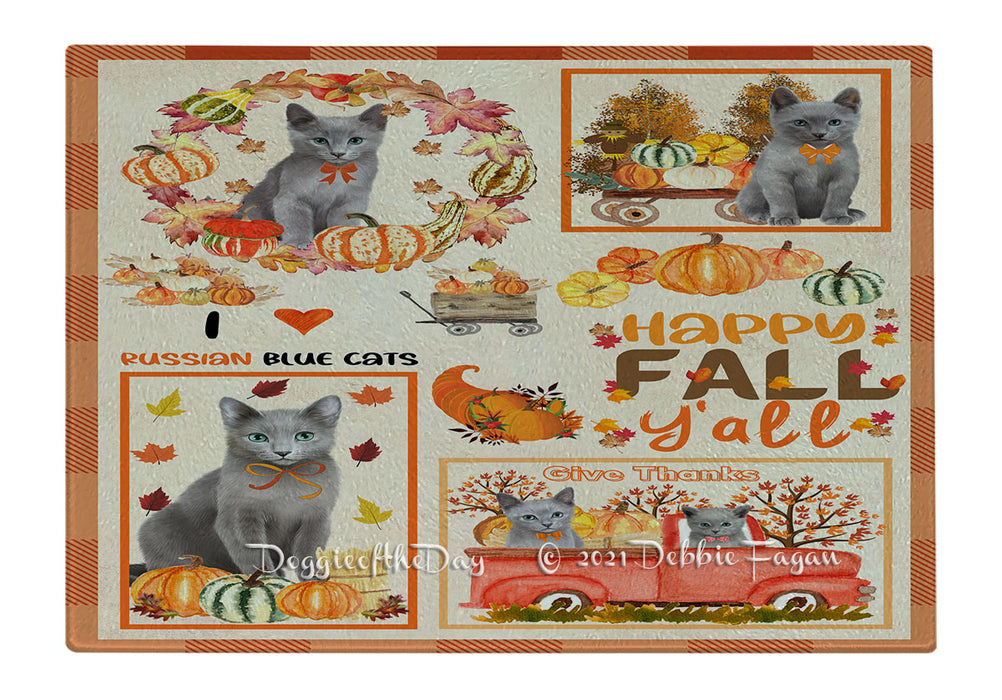 Happy Fall Y'all Pumpkin Russian Blue Cats Cutting Board - Easy Grip Non-Slip Dishwasher Safe Chopping Board Vegetables C79978