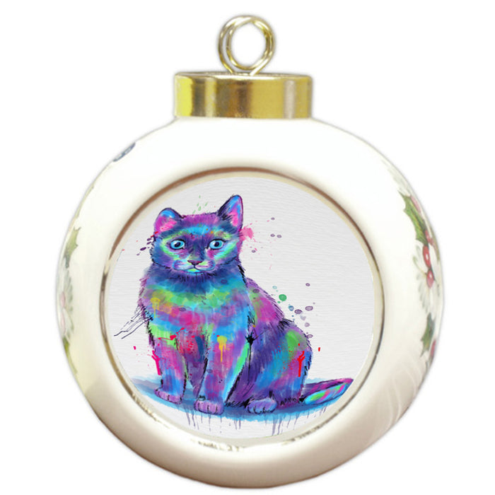 Watercolor Russian Blue Cat Round Ball Christmas Ornament RBPOR58335