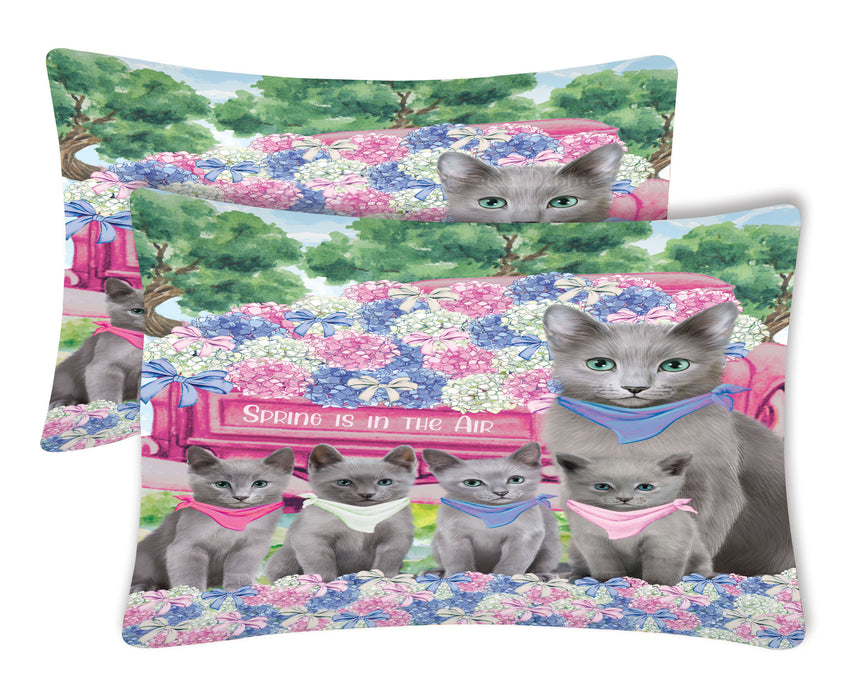 Russian Blue Pillow Case: Explore a Variety of Personalized Designs, Custom, Soft and Cozy Pillowcases Set of 2, Pet & Cat Gifts