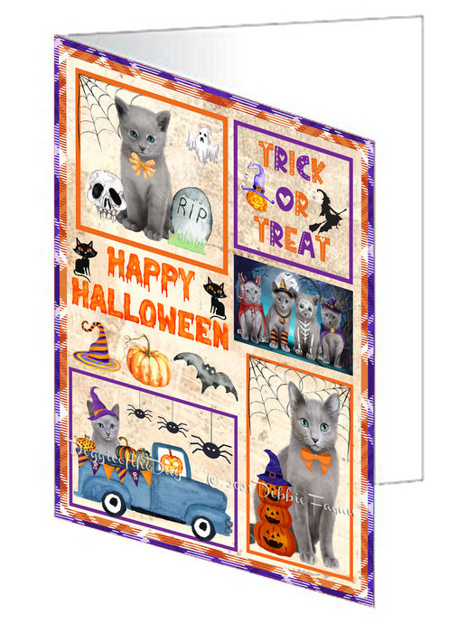 Happy Halloween Trick or Treat Russian Blue Cats Handmade Artwork Assorted Pets Greeting Cards and Note Cards with Envelopes for All Occasions and Holiday Seasons GCD76592