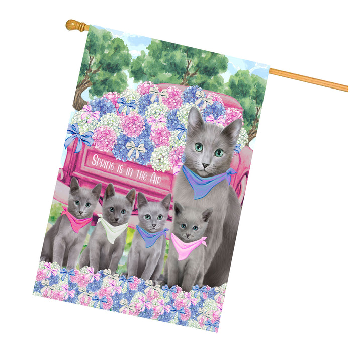 Russian Blue Cats House Flag: Explore a Variety of Personalized Designs, Double-Sided, Weather Resistant, Custom, Home Outside Yard Decor for Cat and Pet Lovers