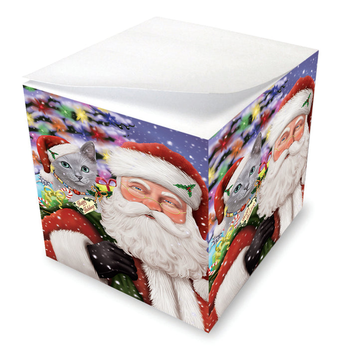 Santa Carrying Russian Blue Cat and Christmas Presents Note Cube NOC55347
