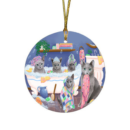 Rub A Dub Dogs In A Tub Russian Blue Cats Round Flat Christmas Ornament RFPOR57172