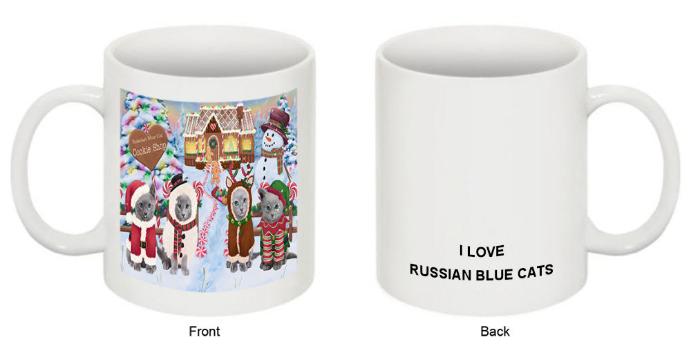 Holiday Gingerbread Cookie Shop Russian Blue Cats Coffee Mug MUG52011
