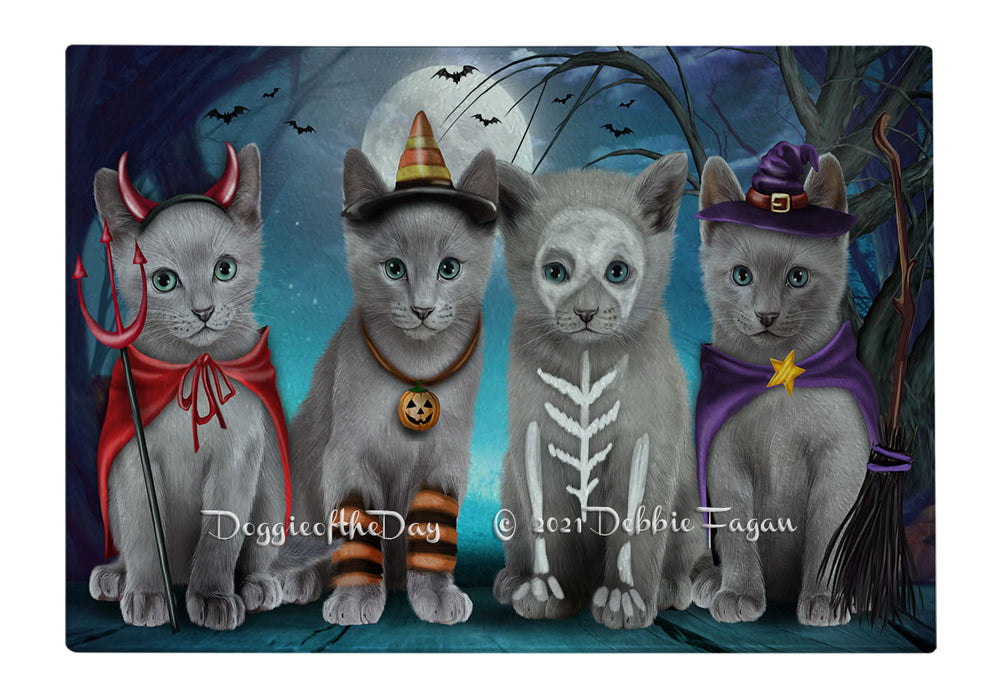 Happy Halloween Trick or Treat Russian Blue Cats Cutting Board - Easy Grip Non-Slip Dishwasher Safe Chopping Board Vegetables C79657