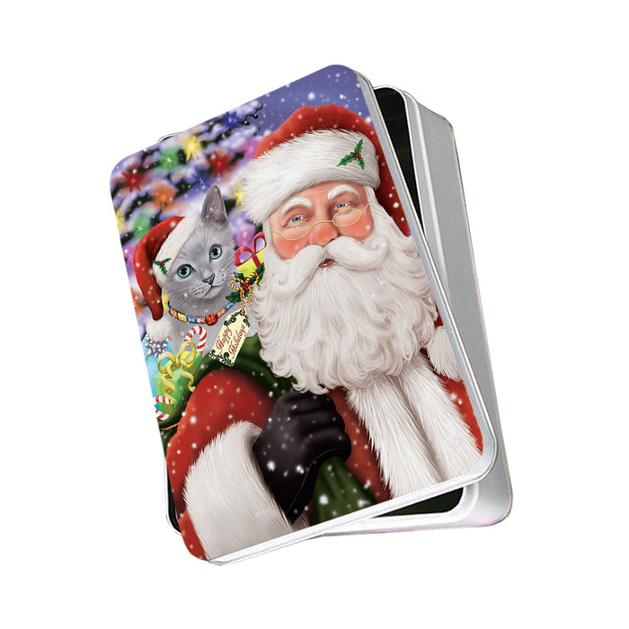 Santa Carrying Russian Blue Cat and Christmas Presents Photo Storage Tin PITN53644