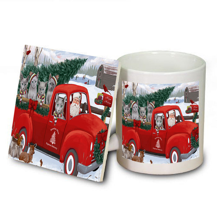 Christmas Santa Express Delivery Russian Blue Cats Family Mug and Coaster Set MUC55053