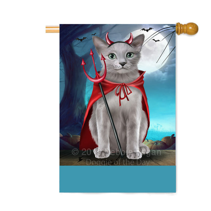 Personalized Happy Halloween Trick or Treat Russian Blue Cat Devil Custom House Flag FLG64176