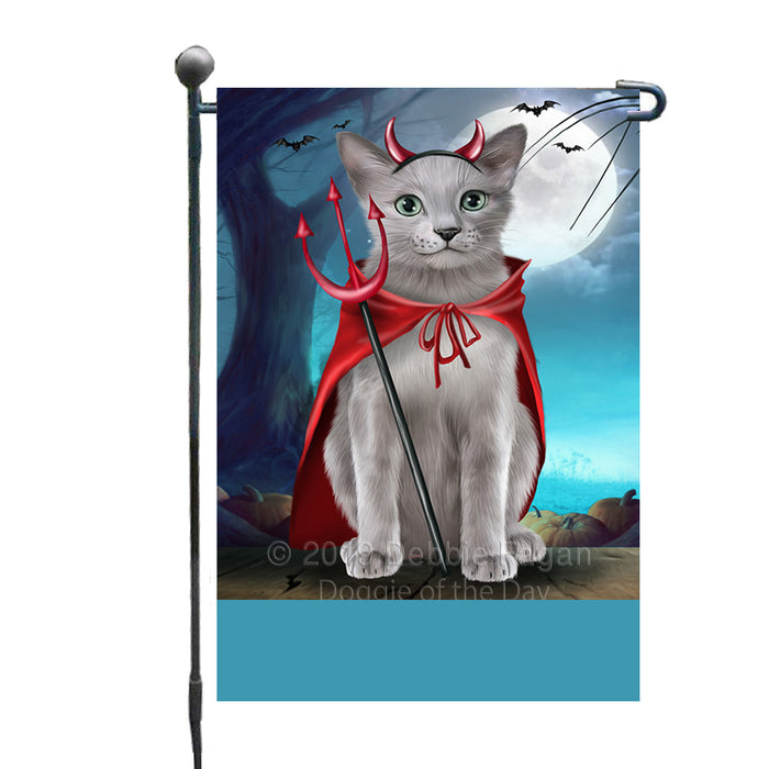 Personalized Happy Halloween Trick or Treat Russian Blue Cat Devil Custom Garden Flag GFLG64485