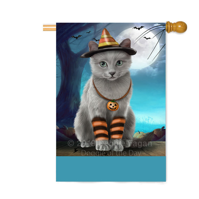 Personalized Happy Halloween Trick or Treat Russian Blue Cat Candy Corn Custom House Flag FLG64121