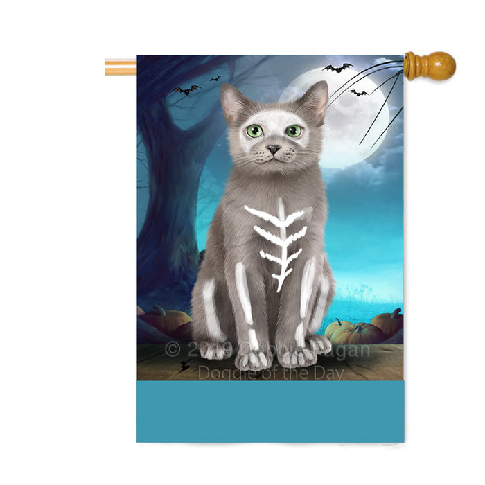 Personalized Happy Halloween Trick or Treat Russian Blue Cat Skeleton Custom House Flag FLG64231