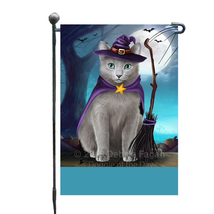 Personalized Happy Halloween Trick or Treat Russian Blue Cat Witch Custom Garden Flag GFLG64595