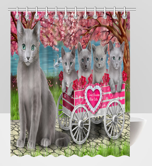 I Love Russian Blue Cats in a Cart Shower Curtain