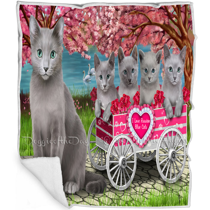 I Love Russian Blue Cats Cat in a Cart Blanket BLNKT82092