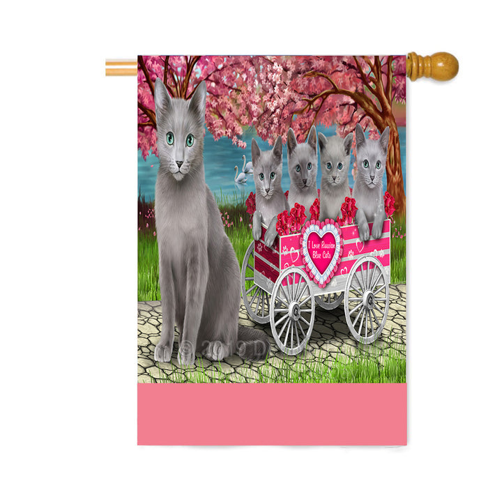 Personalized I Love Russian Blue Cats in a Cart Custom House Flag FLG-DOTD-A62235