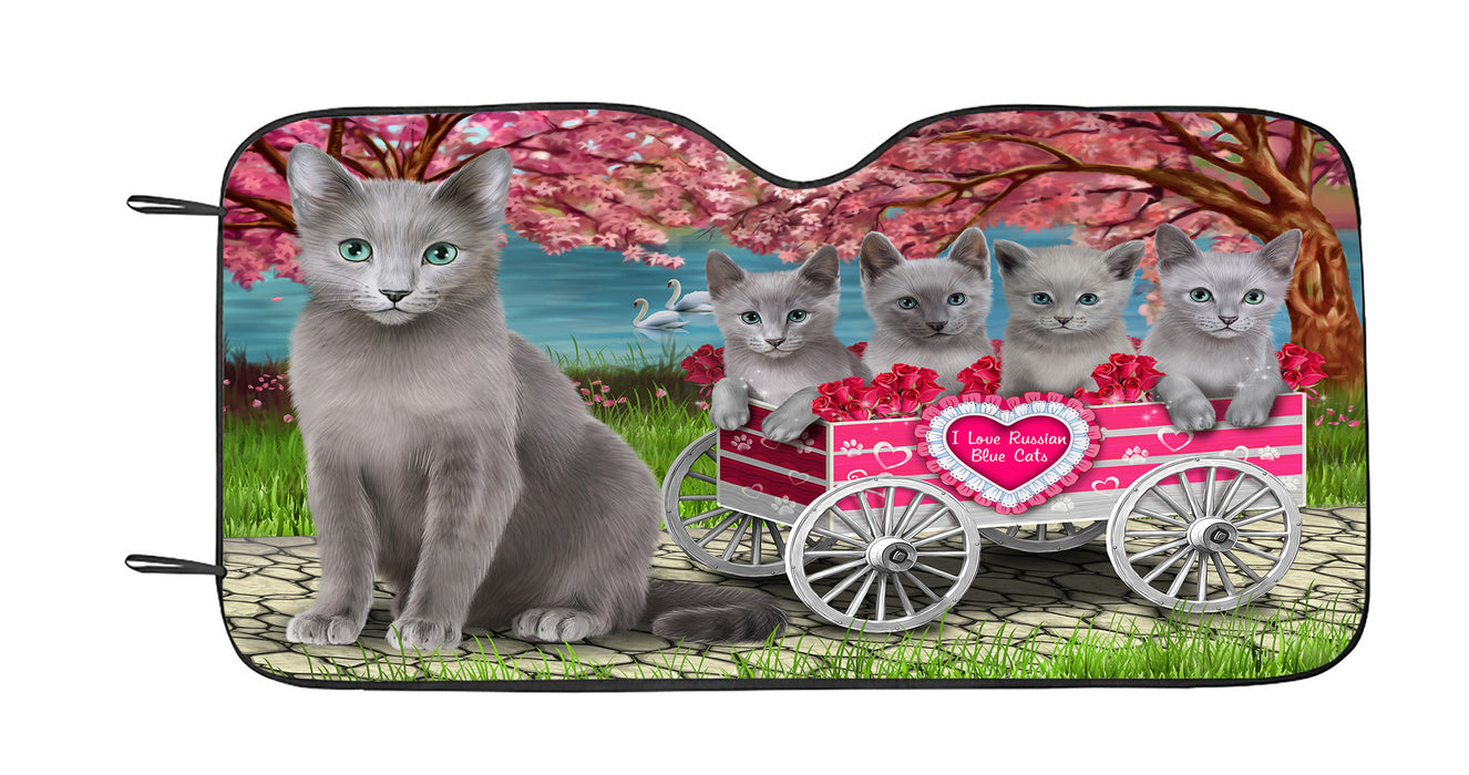 I Love Russian Blue Cats in a Cart Car Sun Shade