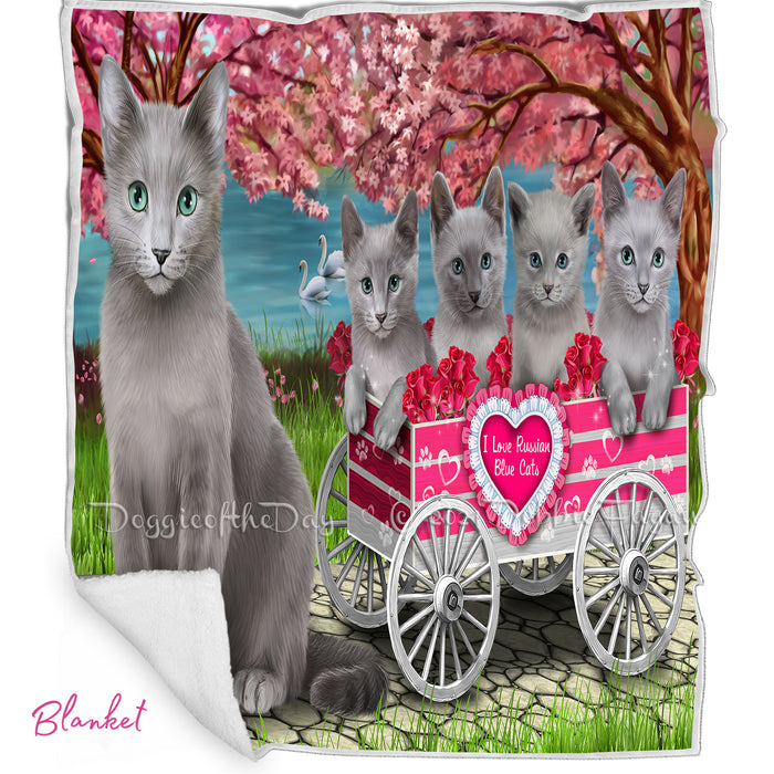 Mother's Day Gift Basket Russian Blue Cats Blanket, Pillow, Coasters, Magnet, Coffee Mug and Ornament