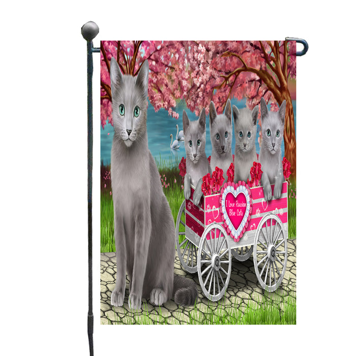 I Love Russian Blue Cats in a Cart Garden Flags Outdoor Decor for Homes and Gardens Double Sided Garden Yard Spring Decorative Vertical Home Flags Garden Porch Lawn Flag for Decorations