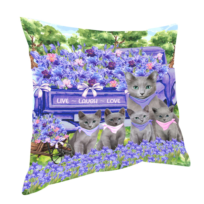 Russian Blue Throw Pillow: Explore a Variety of Designs, Cushion Pillows for Sofa Couch Bed, Personalized, Custom, Cat Lover's Gifts
