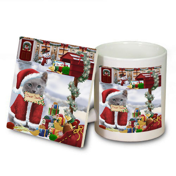 Russian Blue Cat Dear Santa Letter Christmas Holiday Mailbox Mug and Coaster Set MUC53543