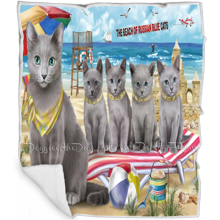 Pet Friendly Beach Russian Blue Cat Blanket BLNKT81084