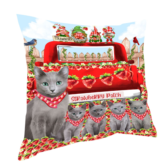 Russian Blue Throw Pillow: Explore a Variety of Designs, Custom, Cushion Pillows for Sofa Couch Bed, Personalized, Cat Lover's Gifts