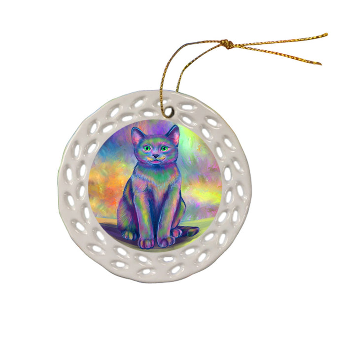 Paradise Wave Russian Blue Cat Ceramic Doily Ornament DPOR57085