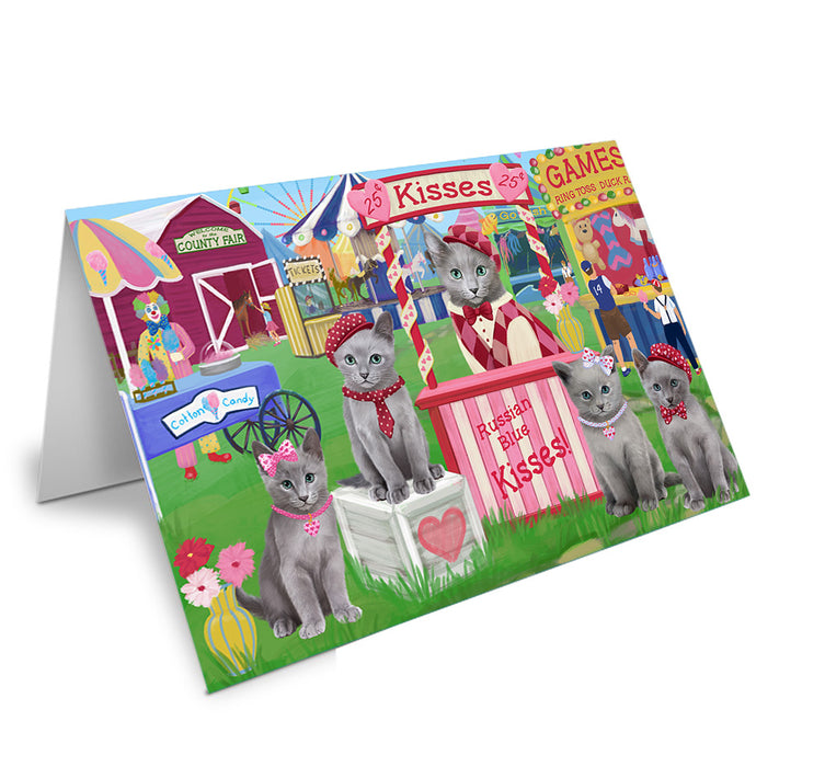 Carnival Kissing Booth Russian Blue Cats Handmade Artwork Assorted Pets Greeting Cards and Note Cards with Envelopes for All Occasions and Holiday Seasons GCD72275