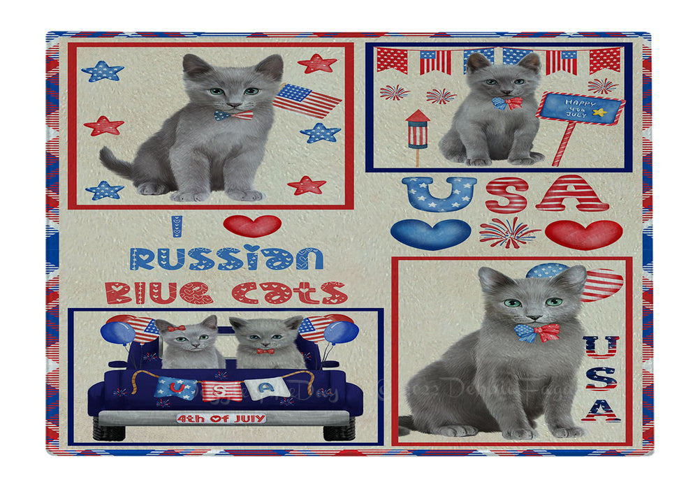4th of July Independence Day I Love USA Russian Blue Cats Cutting Board - For Kitchen - Scratch & Stain Resistant - Designed To Stay In Place - Easy To Clean By Hand - Perfect for Chopping Meats, Vegetables