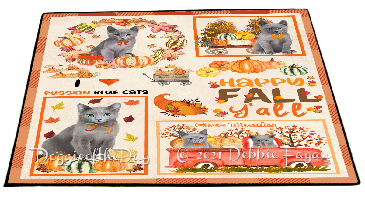 Happy Fall Y'all Pumpkin Russian Blue Cats Indoor/Outdoor Welcome Floormat - Premium Quality Washable Anti-Slip Doormat Rug FLMS58729