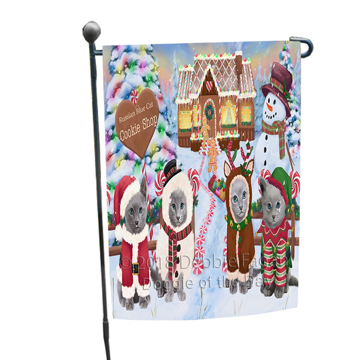 Holiday Gingerbread Cookie Shop Russian Blue Cats Garden Flag GFLG57241
