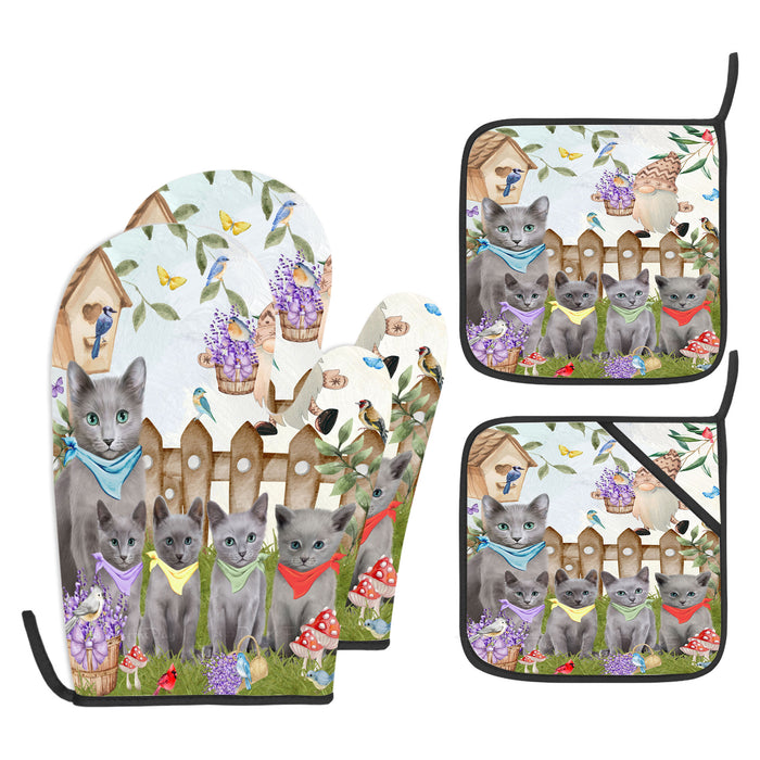 Russian Blue Oven Mitts and Pot Holder: Explore a Variety of Designs, Potholders with Kitchen Gloves for Cooking, Custom, Personalized, Gifts for Pet & Dog Lover