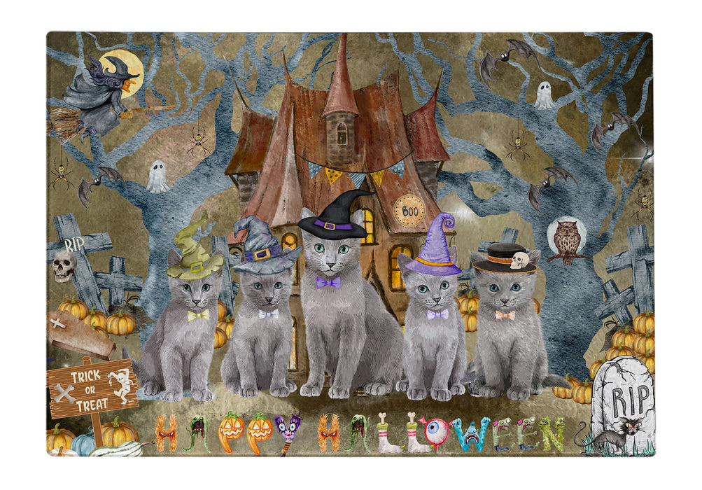 Russian Blue Cutting Board: Explore a Variety of Designs, Personalized, Custom, Kitchen Tempered Glass Scratch and Stain Resistant, Halloween Gift for Pet and Cat Lovers
