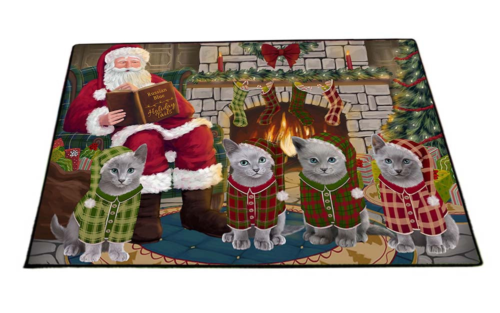 Christmas Cozy Holiday Tails Russian Blue Cats Floormat FLMS52737
