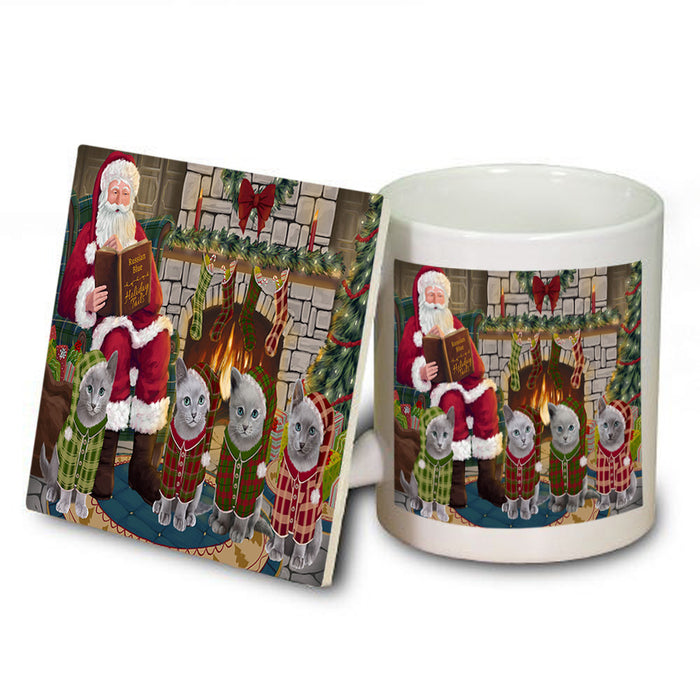 Christmas Cozy Holiday Tails Russian Blue Cats Mug and Coaster Set MUC55374