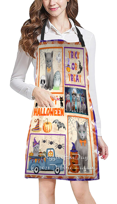 Happy Halloween Trick or Treat Russian Blue Cats Cooking Kitchen Adjustable Apron Apron49351