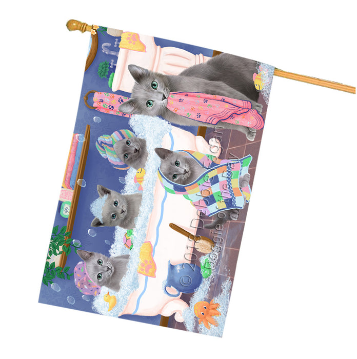 Rub A Dub Dogs In A Tub Russian Blue Cats House Flag FLG57500