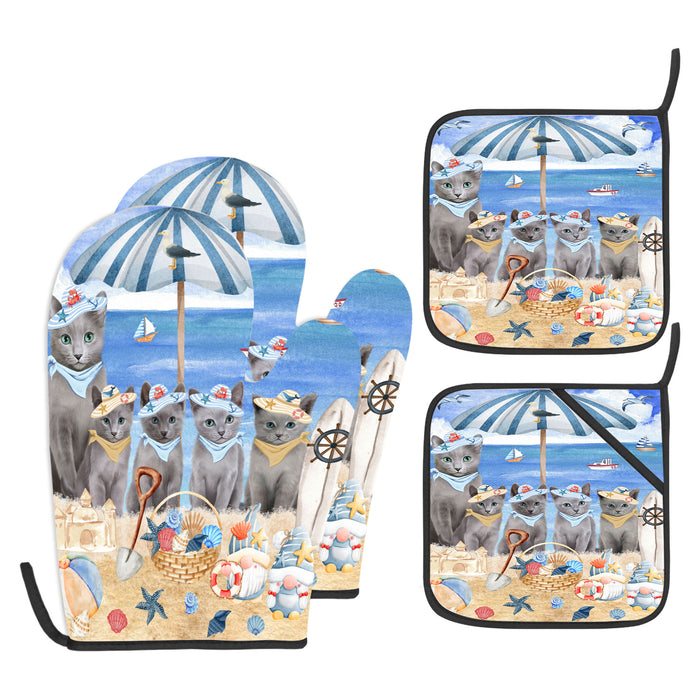 Russian Blue Oven Mitts and Pot Holder, Explore a Variety of Designs, Custom, Kitchen Gloves for Cooking with Potholders, Personalized, Cat and Pet Lovers Gift