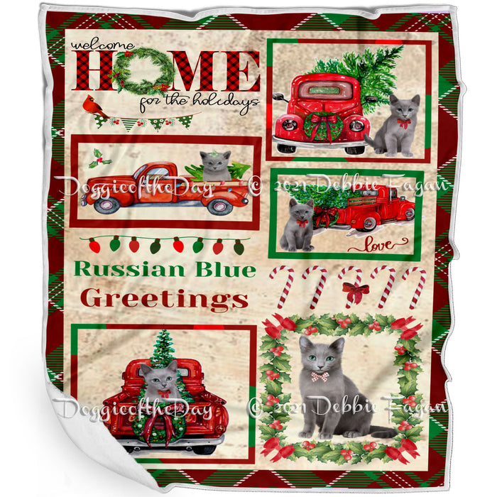 Welcome Home for Christmas Holidays Russian Blue Cats Blanket BLNKT72131