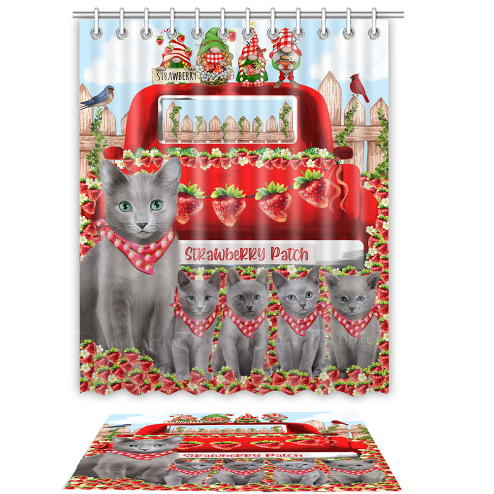 Russian Blue Shower Curtain & Bath Mat Set: Explore a Variety of Designs, Custom, Personalized, Curtains with hooks and Rug Bathroom Decor, Gift for Cat and Pet Lovers