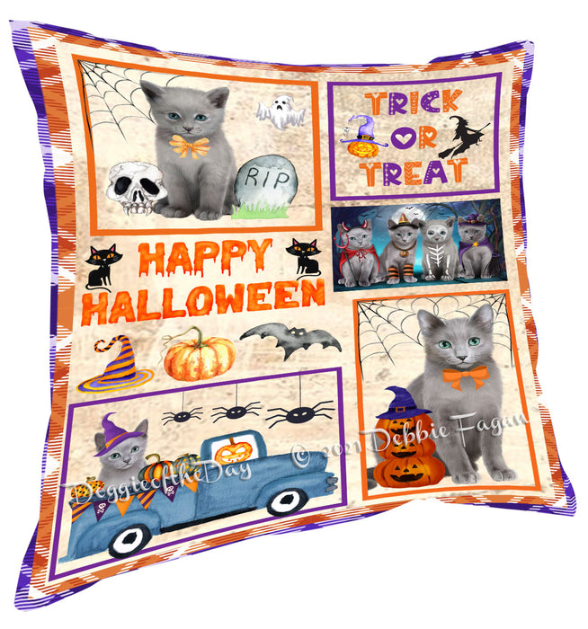 Happy Halloween Trick or Treat Russian Blue Cats Pillow with Top Quality High-Resolution Images - Ultra Soft Pet Pillows for Sleeping - Reversible & Comfort - Ideal Gift for Dog Lover - Cushion for Sofa Couch Bed - 100% Polyester, PILA88348