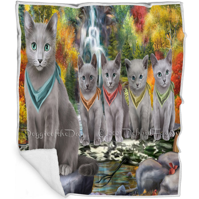 Scenic Waterfall Russian Blue Cats Blanket BLNKT84252