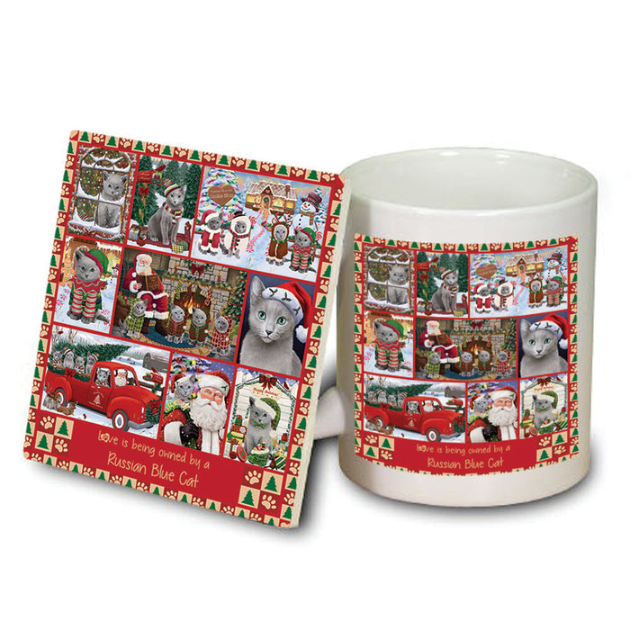 Love is Being Owned Christmas Russian Blue Cats Mug and Coaster Set MUC57241