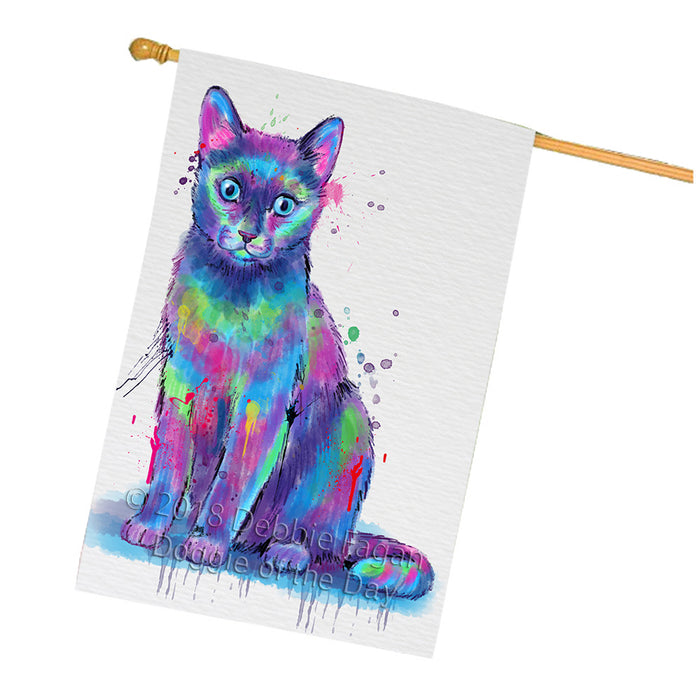 Watercolor Russian Blue Cat House Flag FLG65232